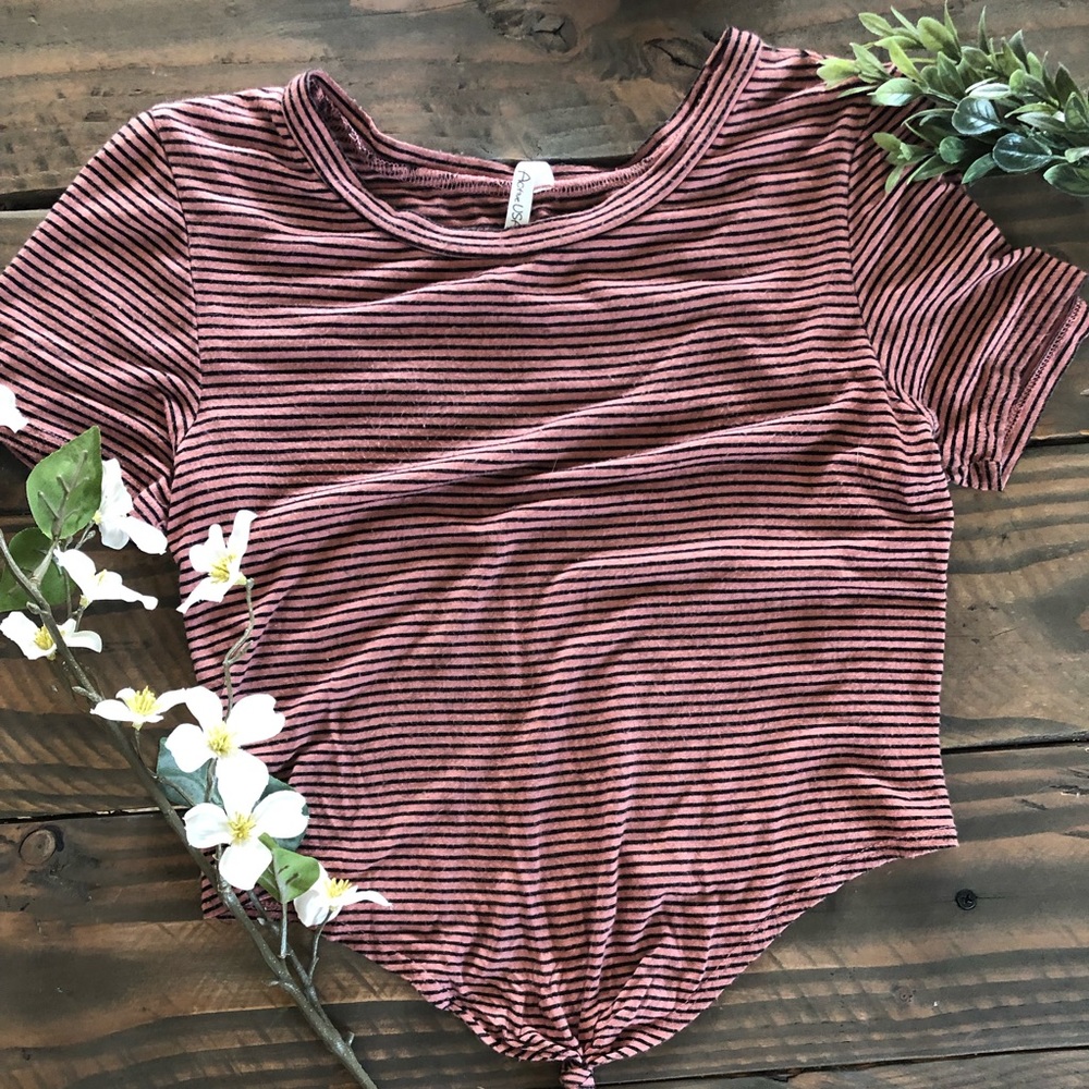 Pink and black tie up shirt